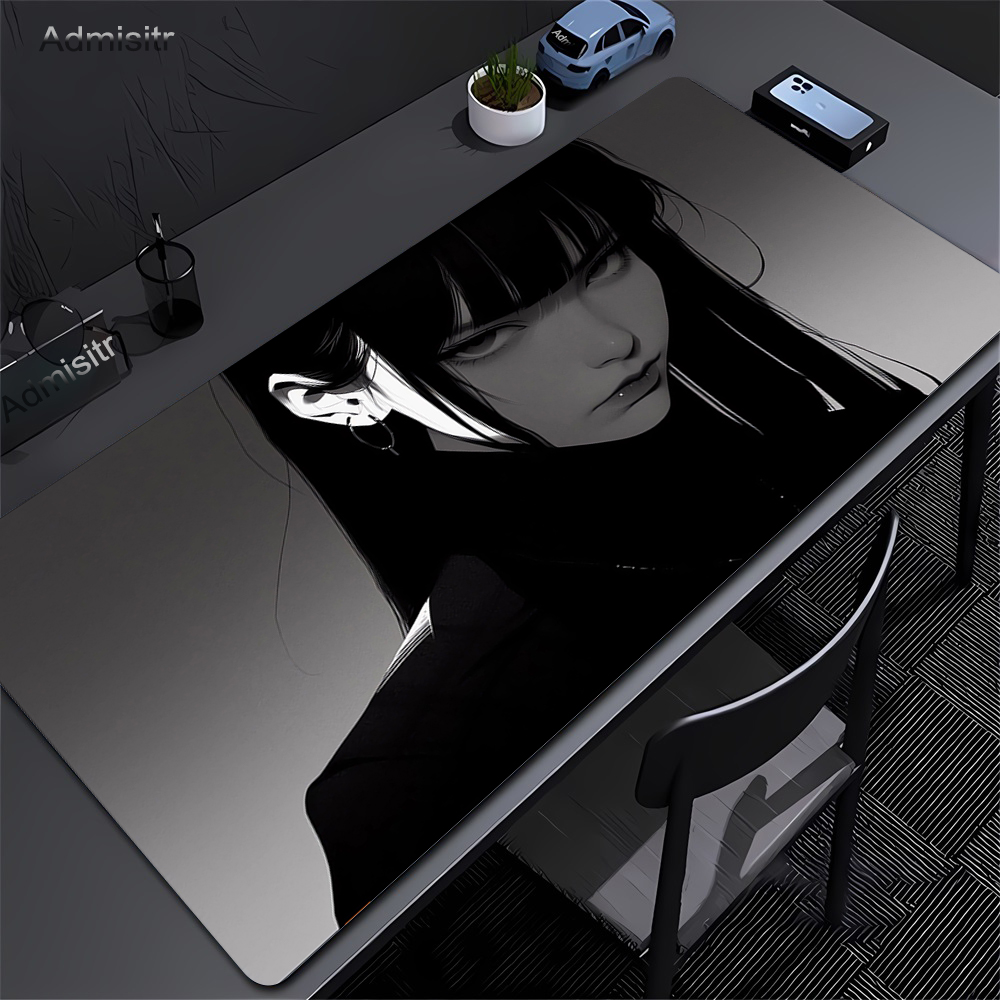 Gaming Accessories For Your Desk - 黒アニメダークガールテーブルマット大型マウスパッドオフィスキーボードエッジロックデスクマットゲームアクセサリーノンスリップマウスパッド Xxl