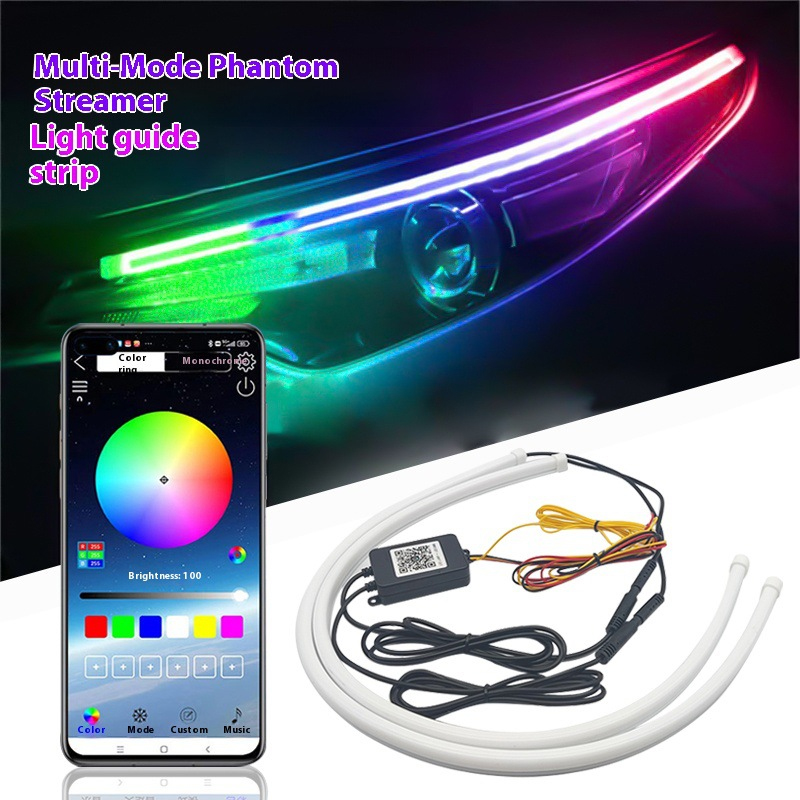 Rgb Hub Sync - 2 個車の LED ストリップライト柔軟な LED ヘッドライトストリップターンシグナル付き黄色ライト防水車のデイタイムランニングライトストリップ