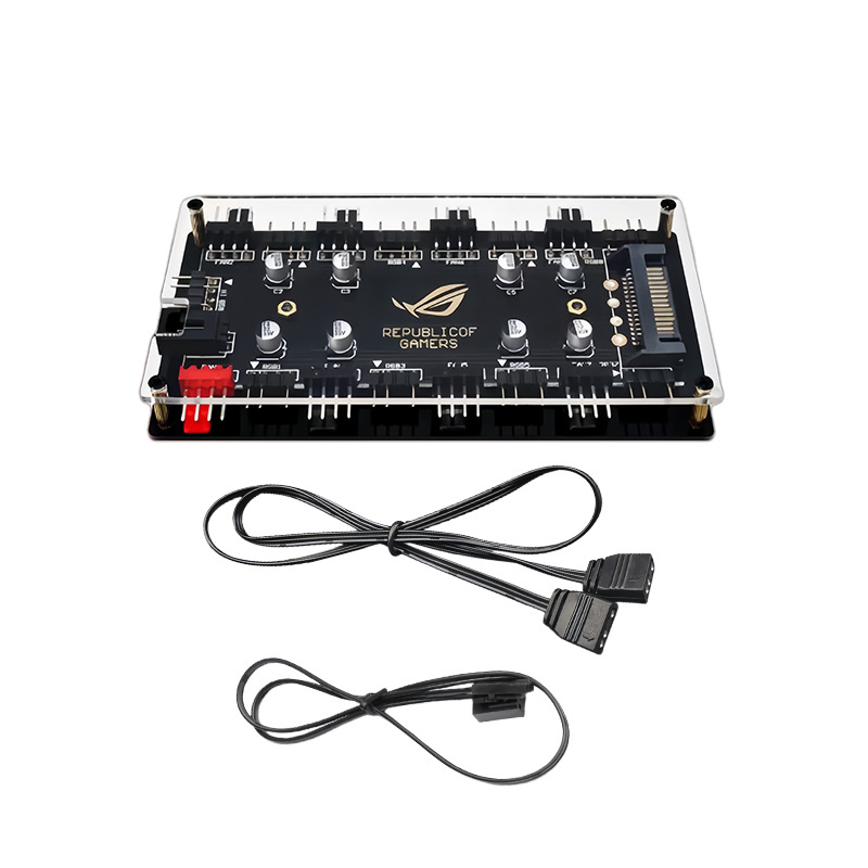 Rgb Hub Sync - 8ポートARGB PWMファンハブ、5V 3ピンARGBコントローラー、4ピンPWMファンスプリッター、SATA給電式PC冷却ハブ（ケース照明同期対応）