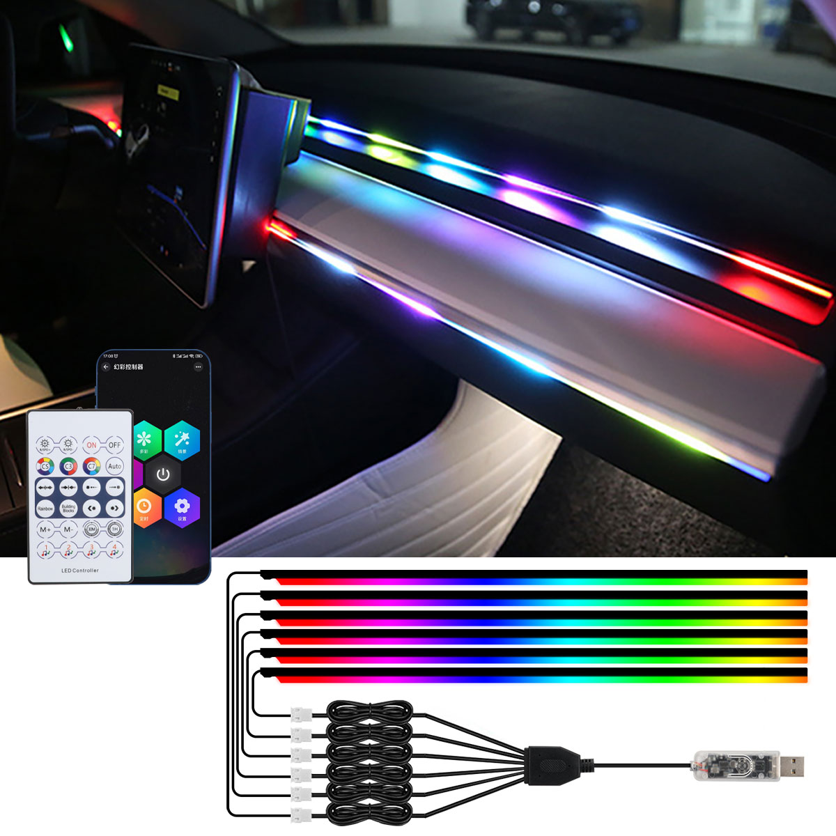 Rgb Hub Sync - RGBカーLEDアンビエントライト,装飾ライト,アプリケーションによるリモコン,6 in 1,10 in 1