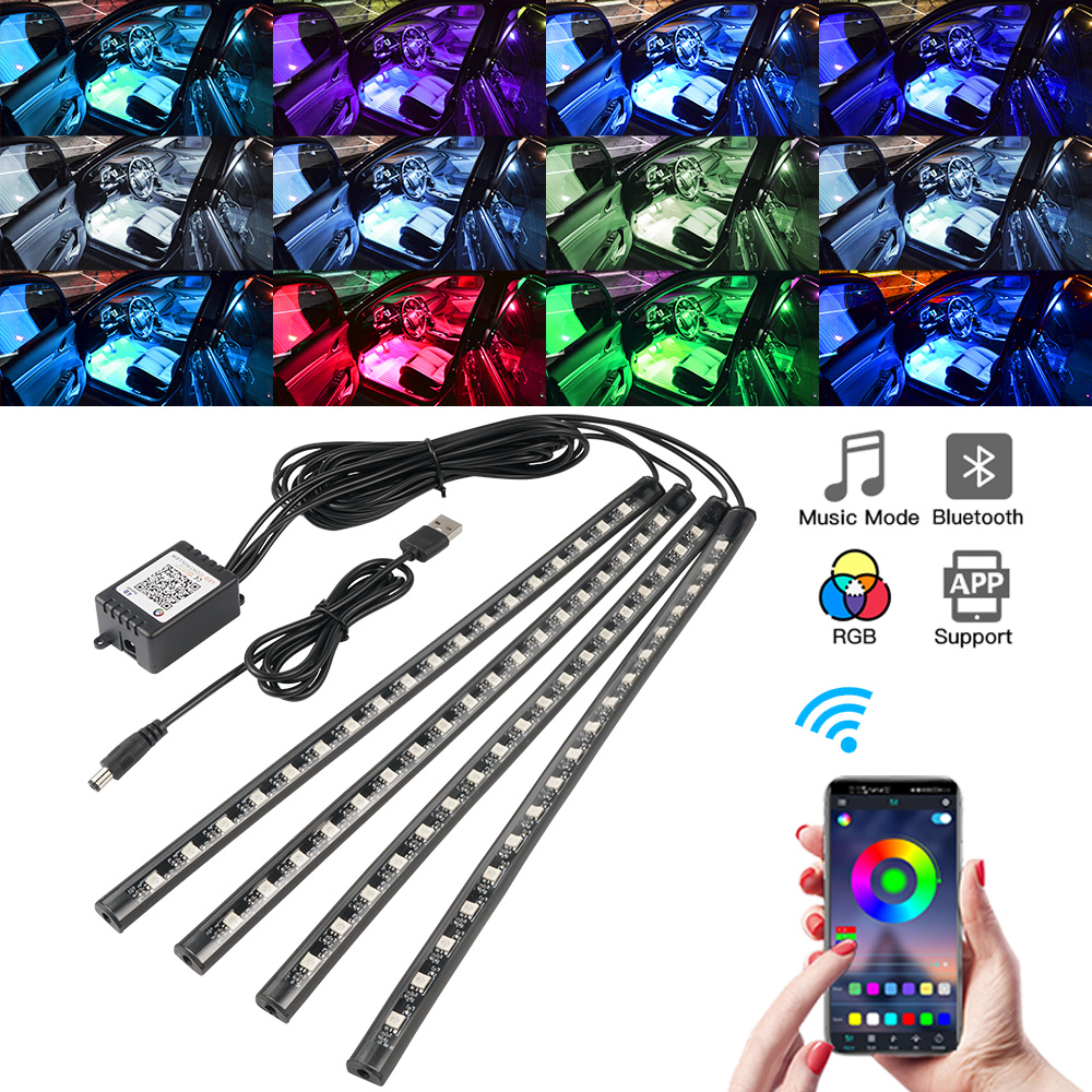 Rgb Hub Sync - ネオンLED車内ライト APP音楽リモコン RGBアンダーグローLEDアンビエントライト USB/シガーソケットプラグ 車内雰囲気照明 12V