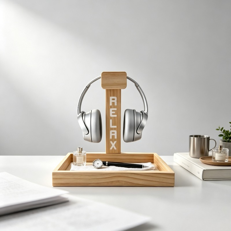 Gaming Accessories Rack - 木製ゲーミングヘッドセットスタンド、ヘッドホン＆コントローラー用デスクホルダーラックオーガナイザー、ゲームアクセサリー用頑丈なディスプレイブラケット。