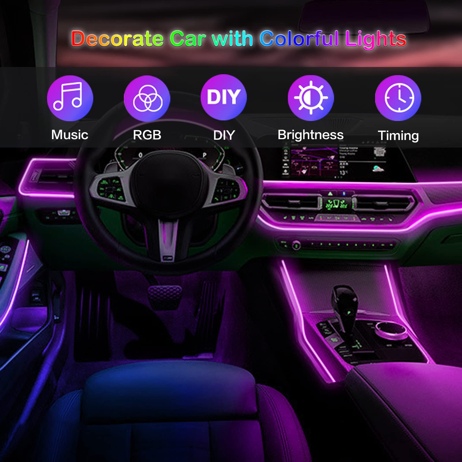 LED車内アンビエントストリップライト,RGB光ファイバー, - Rgb Hub Sync のレビューと価格