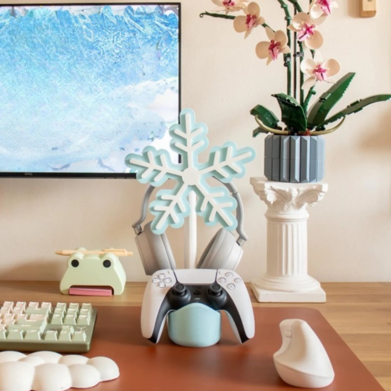 スノーフレークヘッドフォンスタンド 3D プリントかわいいイ - Gaming Accessories Rack のレビューと価格