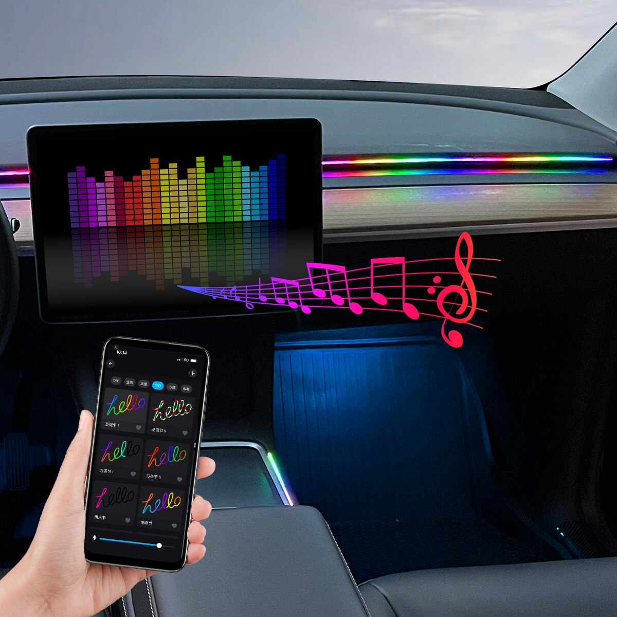 カーLEDアンビエントライトUSB 64色アクリルストリップ - Rgb Hub Sync のレビューと価格