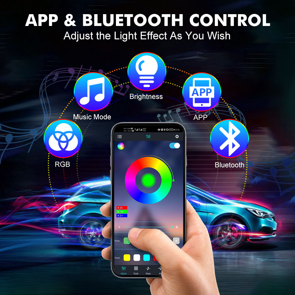 ネオンLED車内ライト APP音楽リモコン RGBアンダーグ - Rgb Hub Sync のレビューと価格