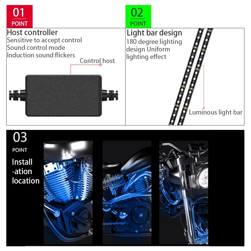 LED オートバイ装飾アンビエントライトストリップ防水柔軟な - Rgb Hub Sync のレビューと価格